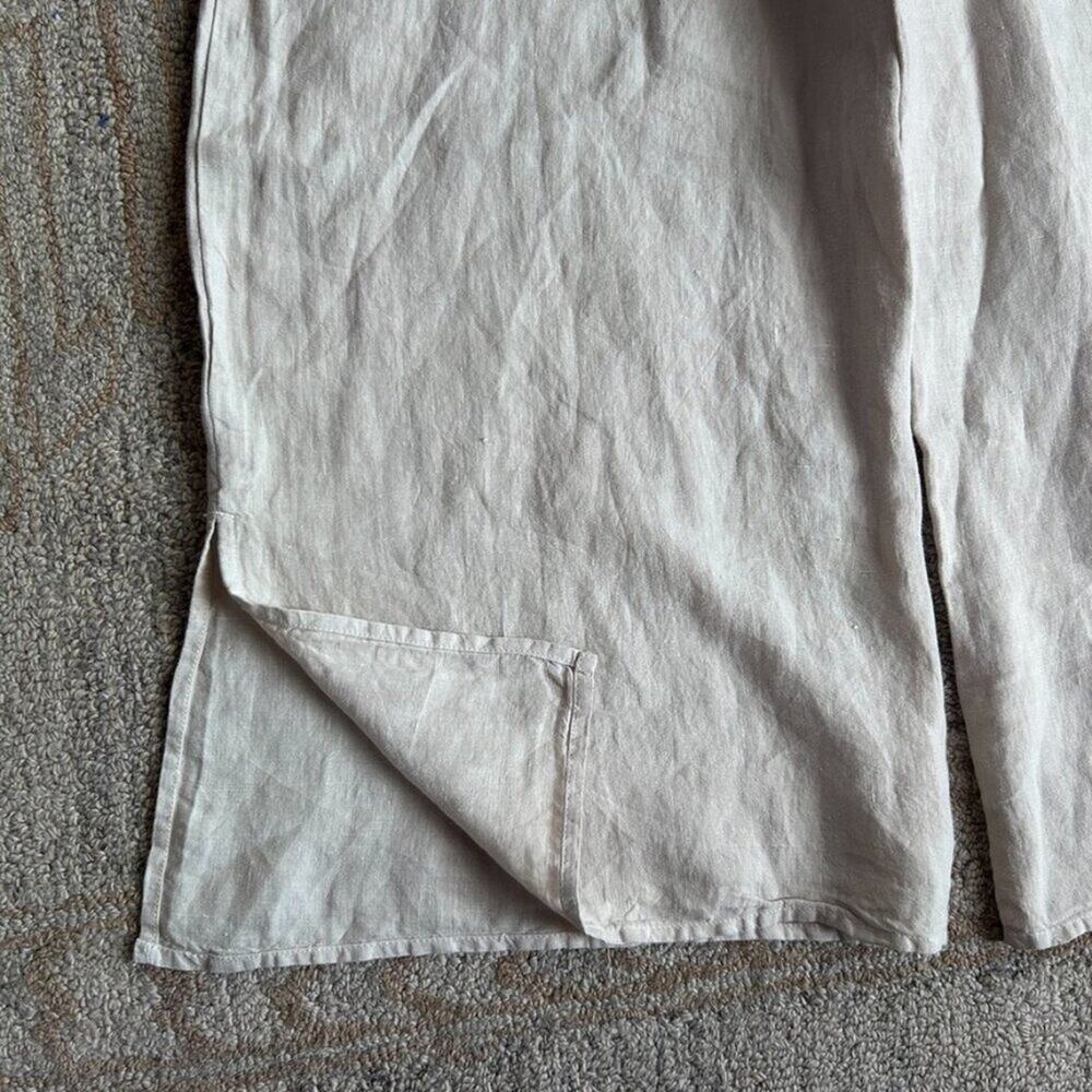 Linen Wide Leg Jumpsuit Coastal Minimal Euro Summer Neutral Pockets Women M - Picture 7 of 15